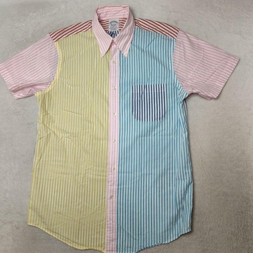 Brooks Brothers Shirt Mens‎ S Rainbow Striped Patchwork Button-Up Short Sleeve
